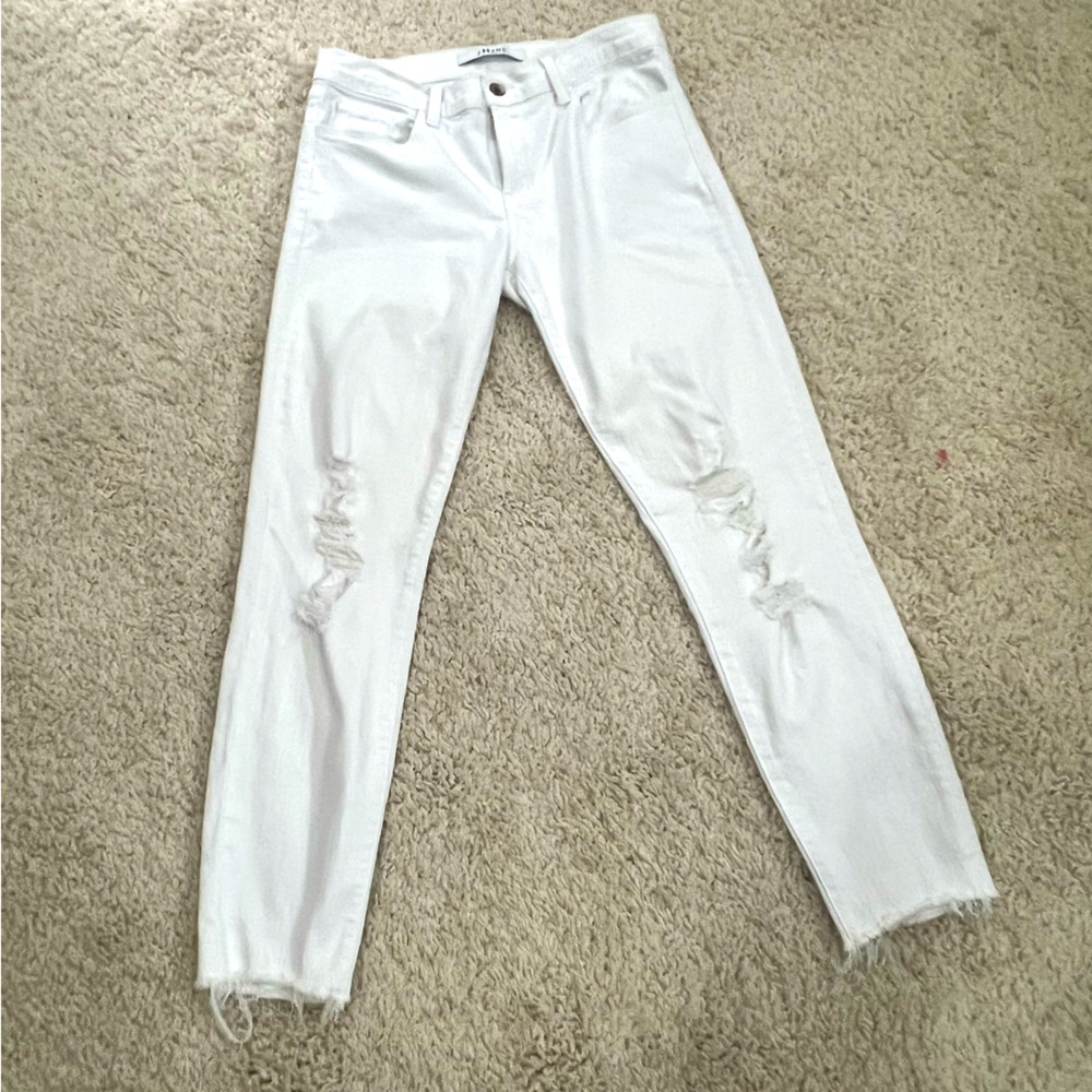 J Brand white distressed crop/ankle length jeans